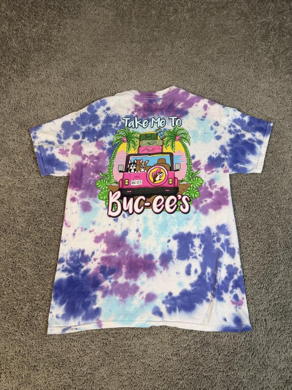 Buc-ee's Shirt Mens Medium Multicolor Tie Dye Truck Graphic Back Print Logo